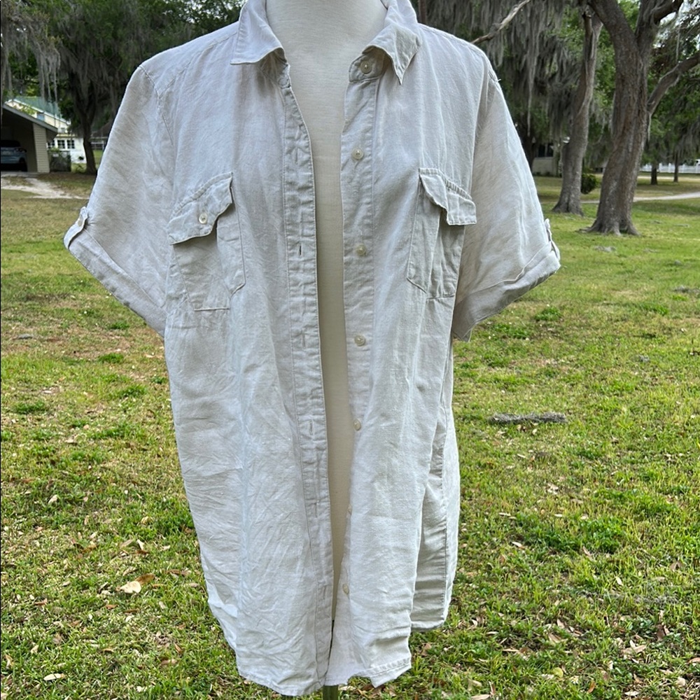Kim Rogers 100% Natural Linen Button-Up Top